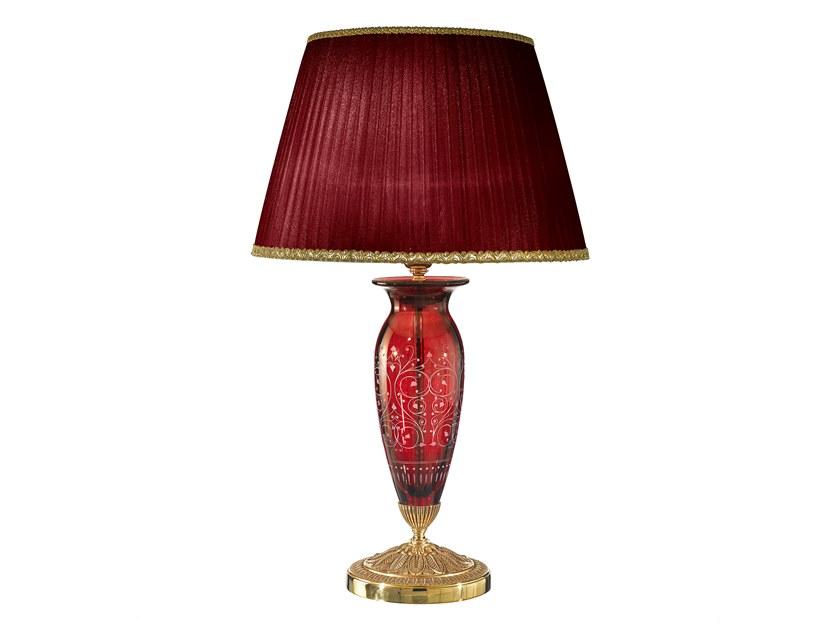 BIRKY 7015/L French Gold table lamp with red crystal and shade