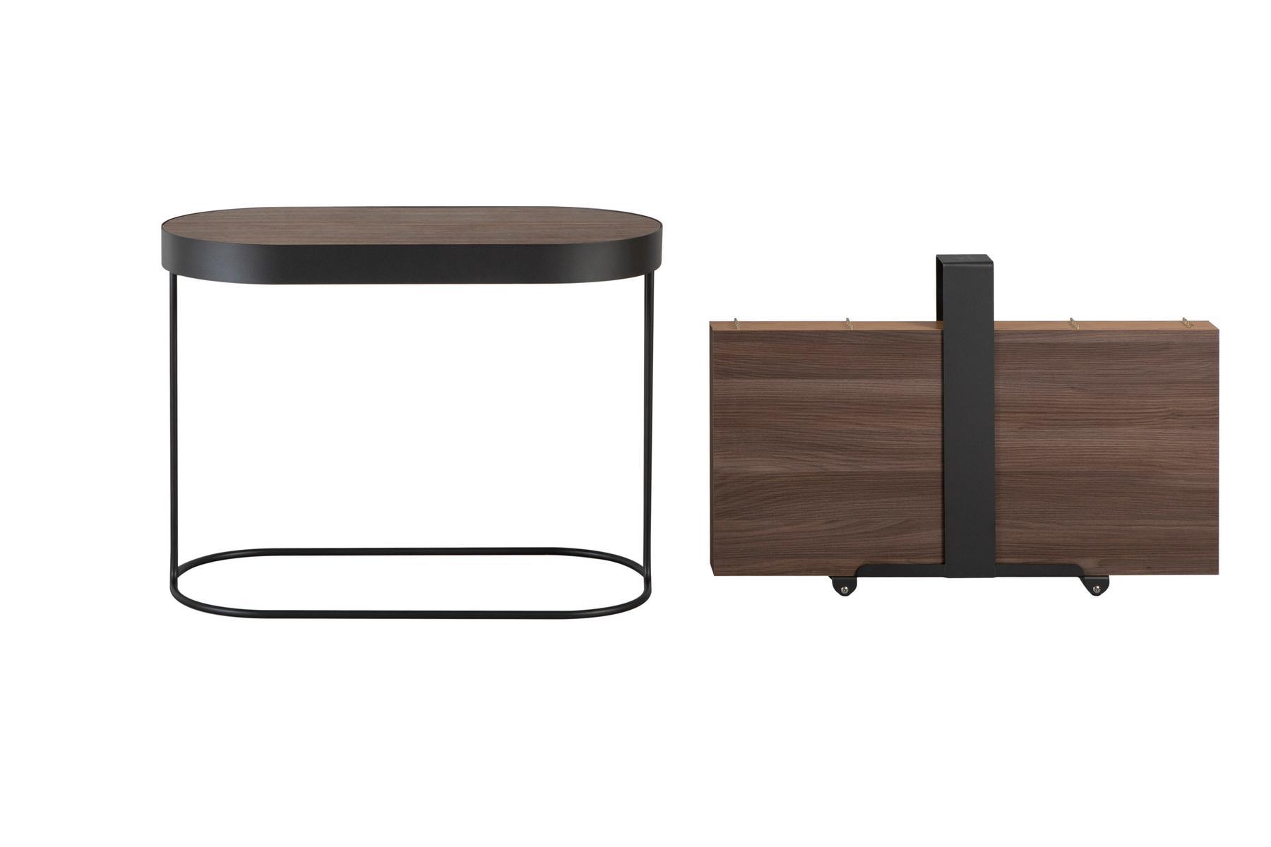 CORA Extendable oval console in walnut and steel base