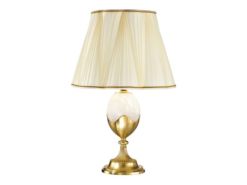 EGGY 7008/L Satin gold plated table lamp with alabaster and silk shade