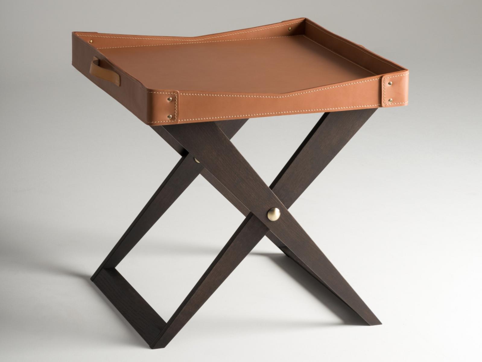 KAKI Square beech and tanned leather coffee table