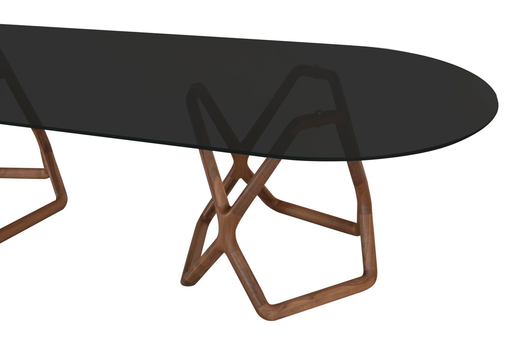 BIG YORK Oval glass table and walnut base