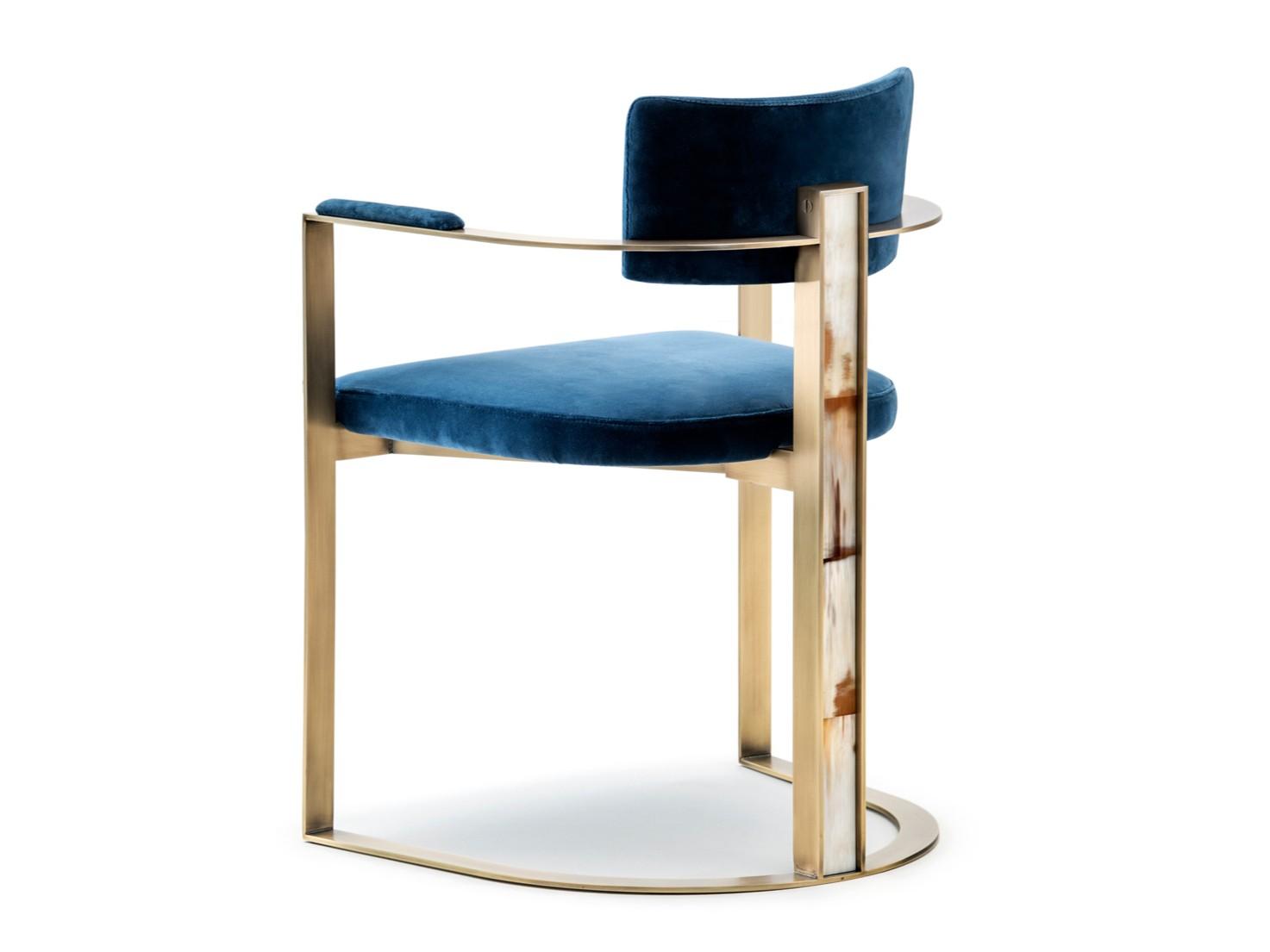 SVEVA 6043D Velvet chair with armrests and burnished metal base