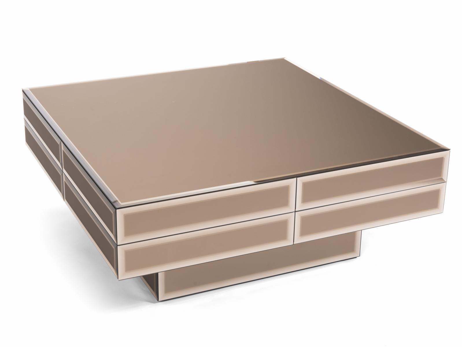 WOODY Low square mirrored glass coffee table