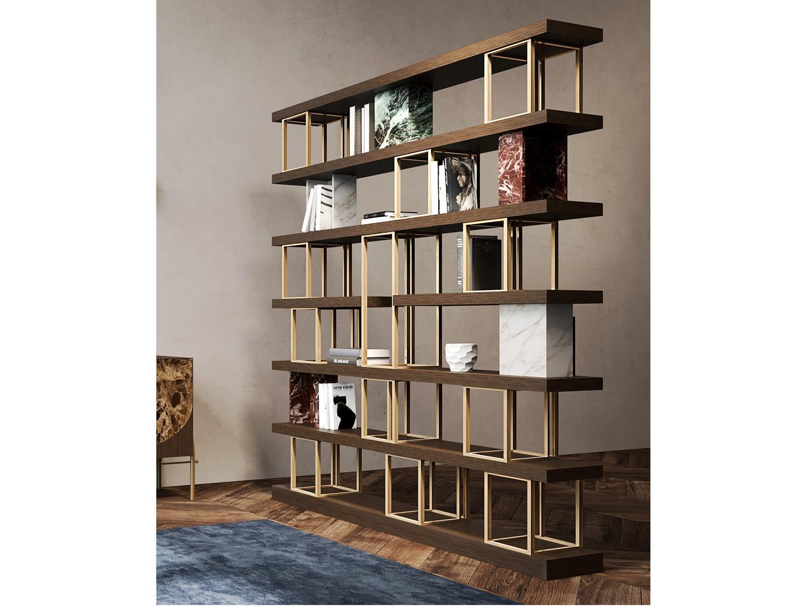 AIDA Wall-mounted double-sided wooden, marble and metal bookcase AIDA Wall-mounted double-sided wooden, marble and metal bookcase