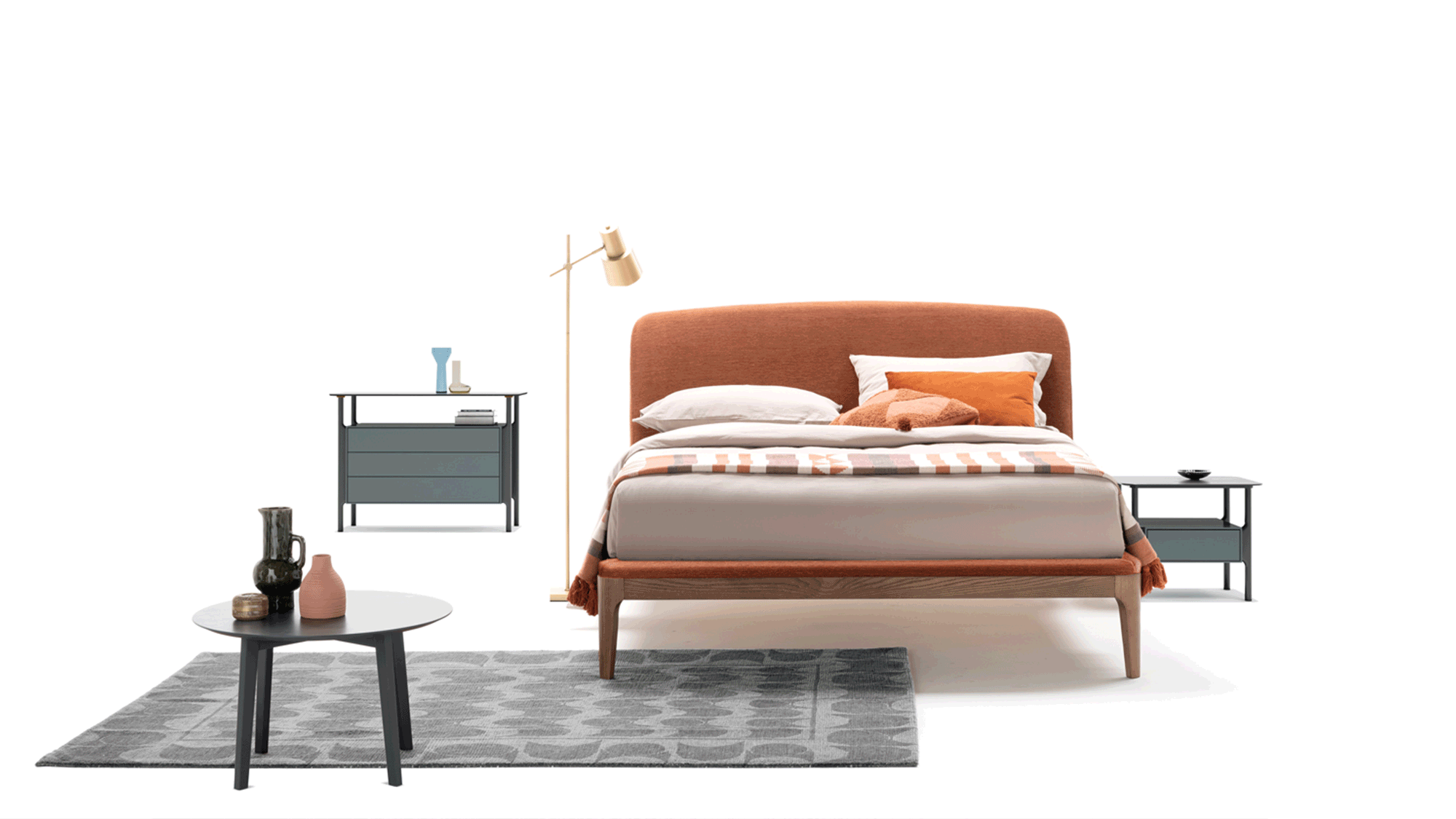 ELEGANCE Eco-leather bed with upholstered headboard
