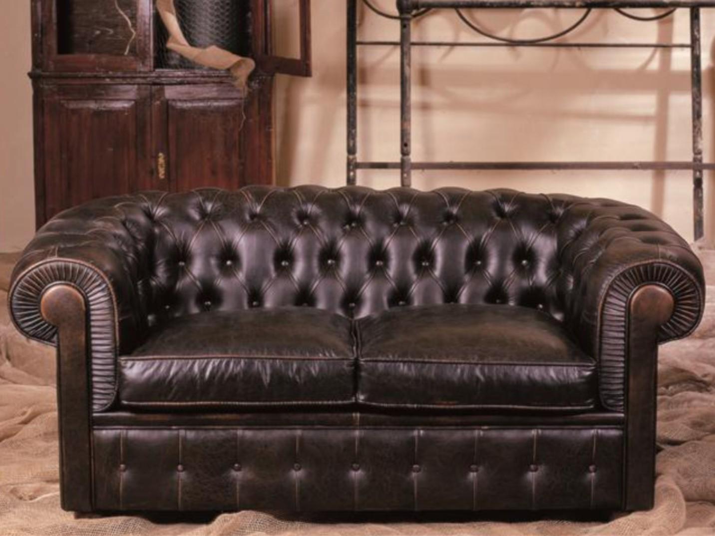 CHESTERFIELD Tufted 2 seater leather sofa