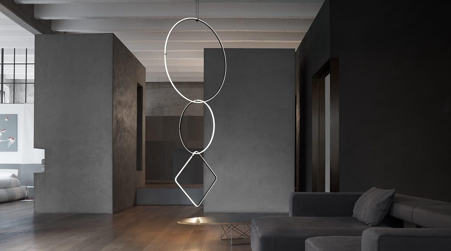 ARRANGEMENTS ROUND LED powder coated aluminium pendant lamp