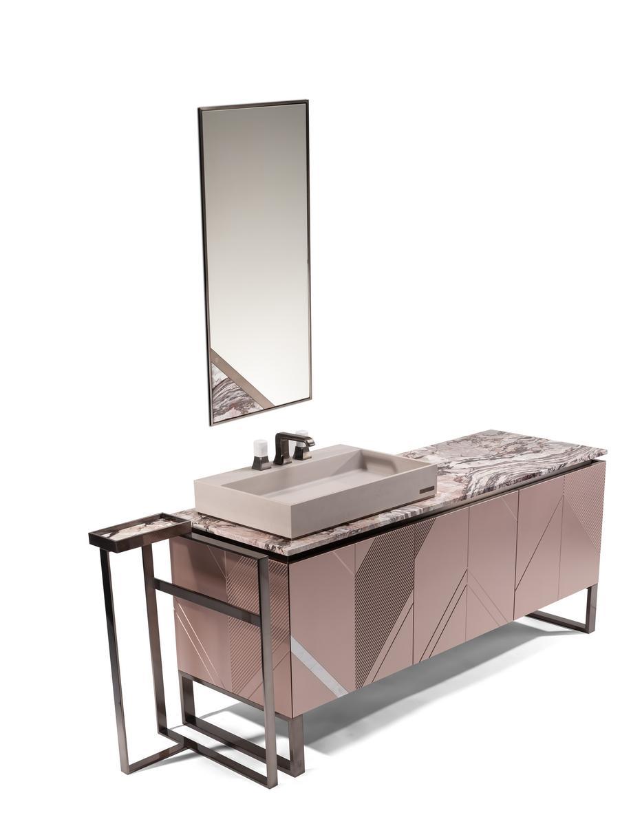 PLEASURE Wooden vanity unit with doors with mirror