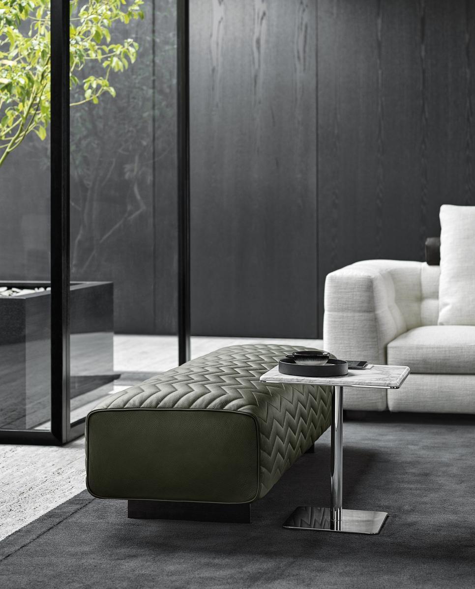 QUINCY CHEVRON Rectangular leather pouf