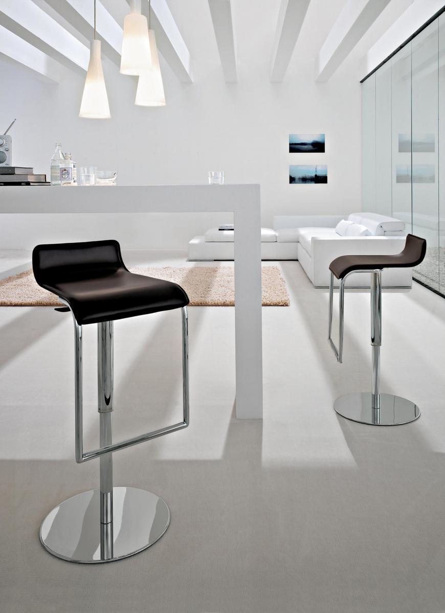 MILANO Upholstered leather stool with footrest