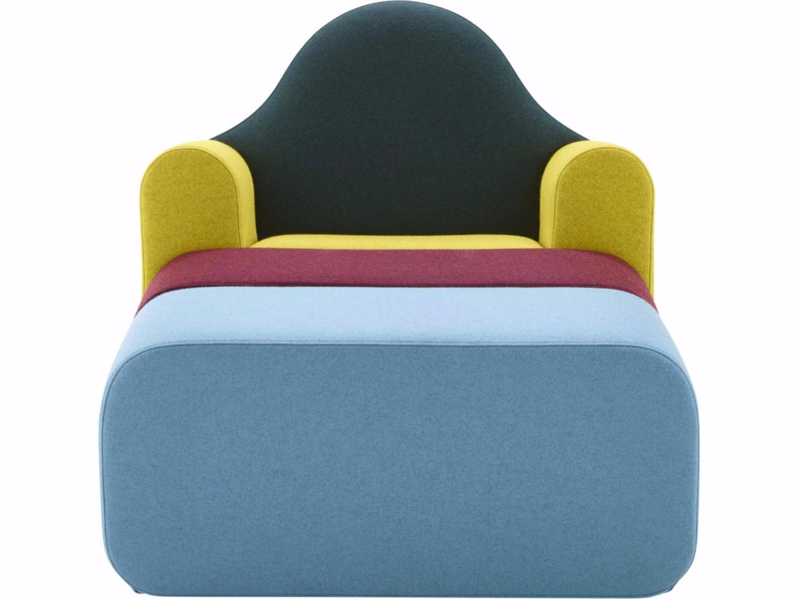 SLICE Sectional fabric armchair with footstool