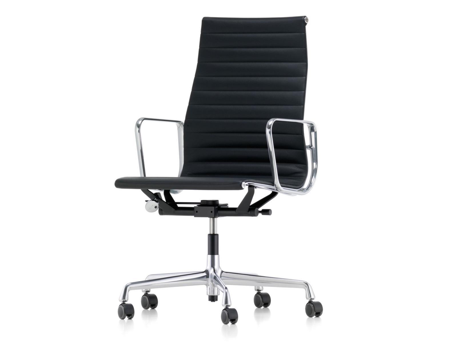 ALUMINIUM CHAIR EA 119 Swivel leather office chair with armrests