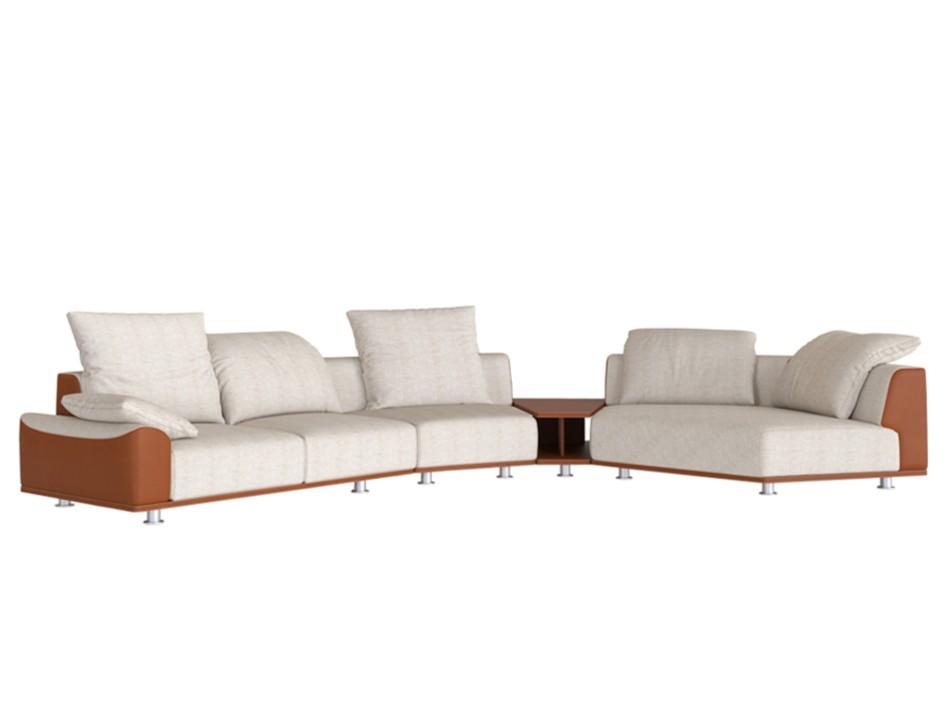 GRAND TOUR II Sectional leather and fabric sofa