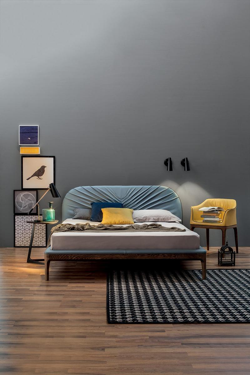 MICHELANGELO Leather double bed with upholstered headboard