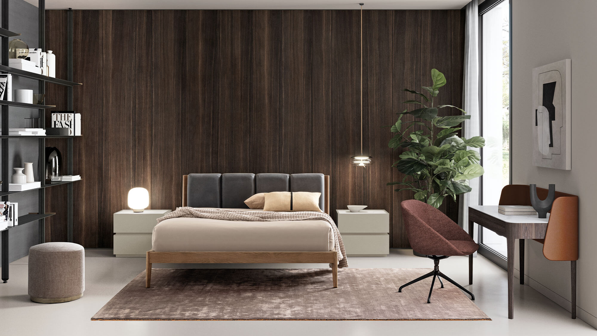 MILLERIGHE Fabric bed with upholstered headboard