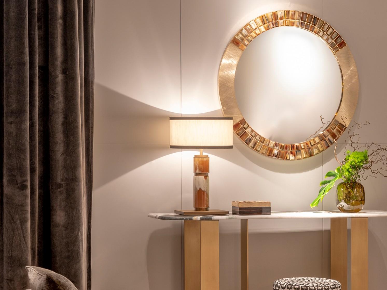ASTRID 1741 Round framed wall-mounted brass mirror