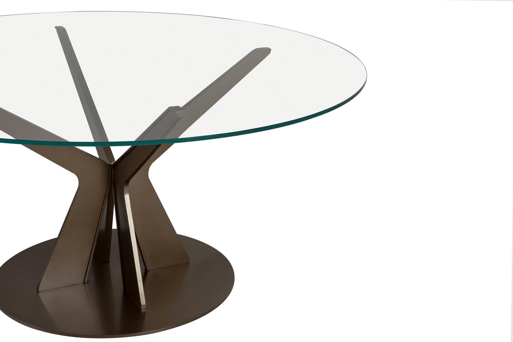 TREE Round glass table with metal base