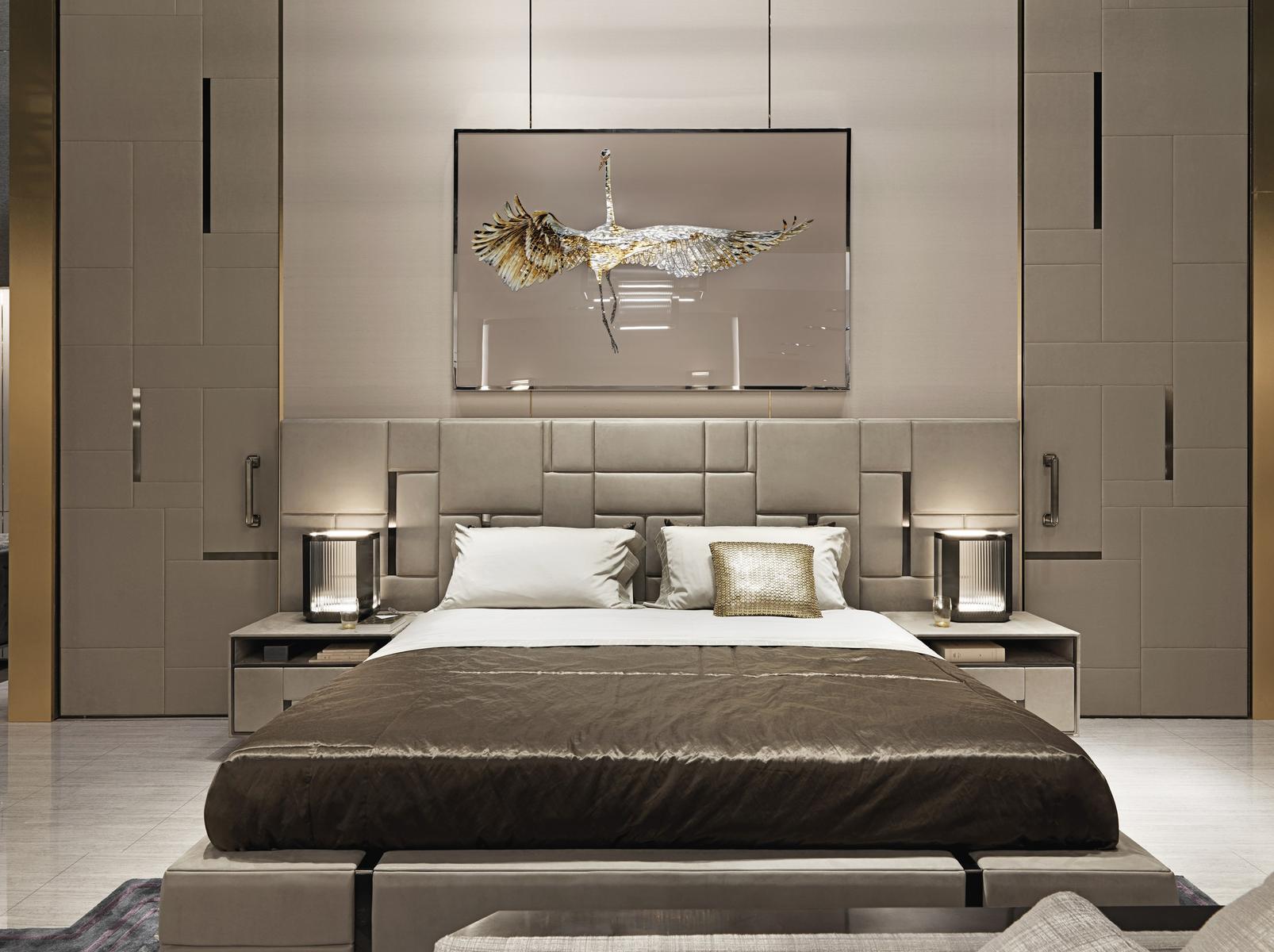BELOVED Leather double bed with upholstered headboard