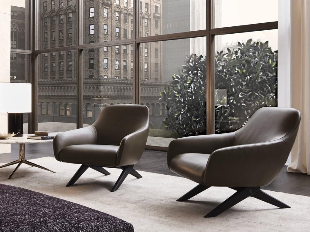 MARLON Upholstered leather armchair with armrests