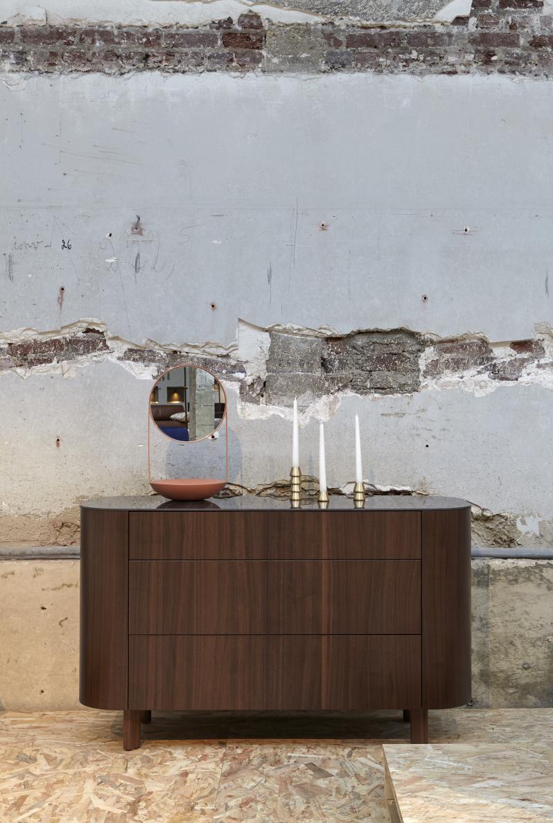 PARABOLE Chest of drawers in walnut with marble effect stoneware top