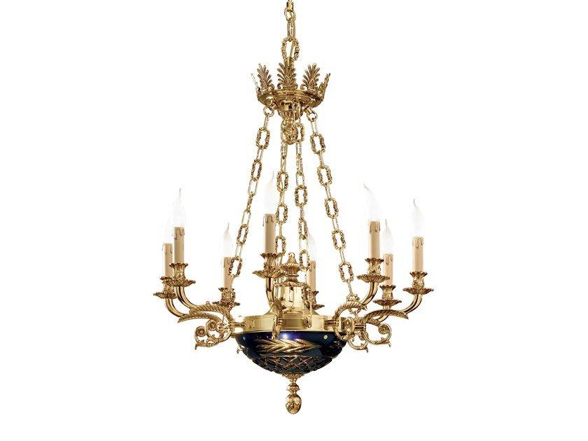 NOEMI 236/8+2 Shaded gold plated chandelier with blue crystal