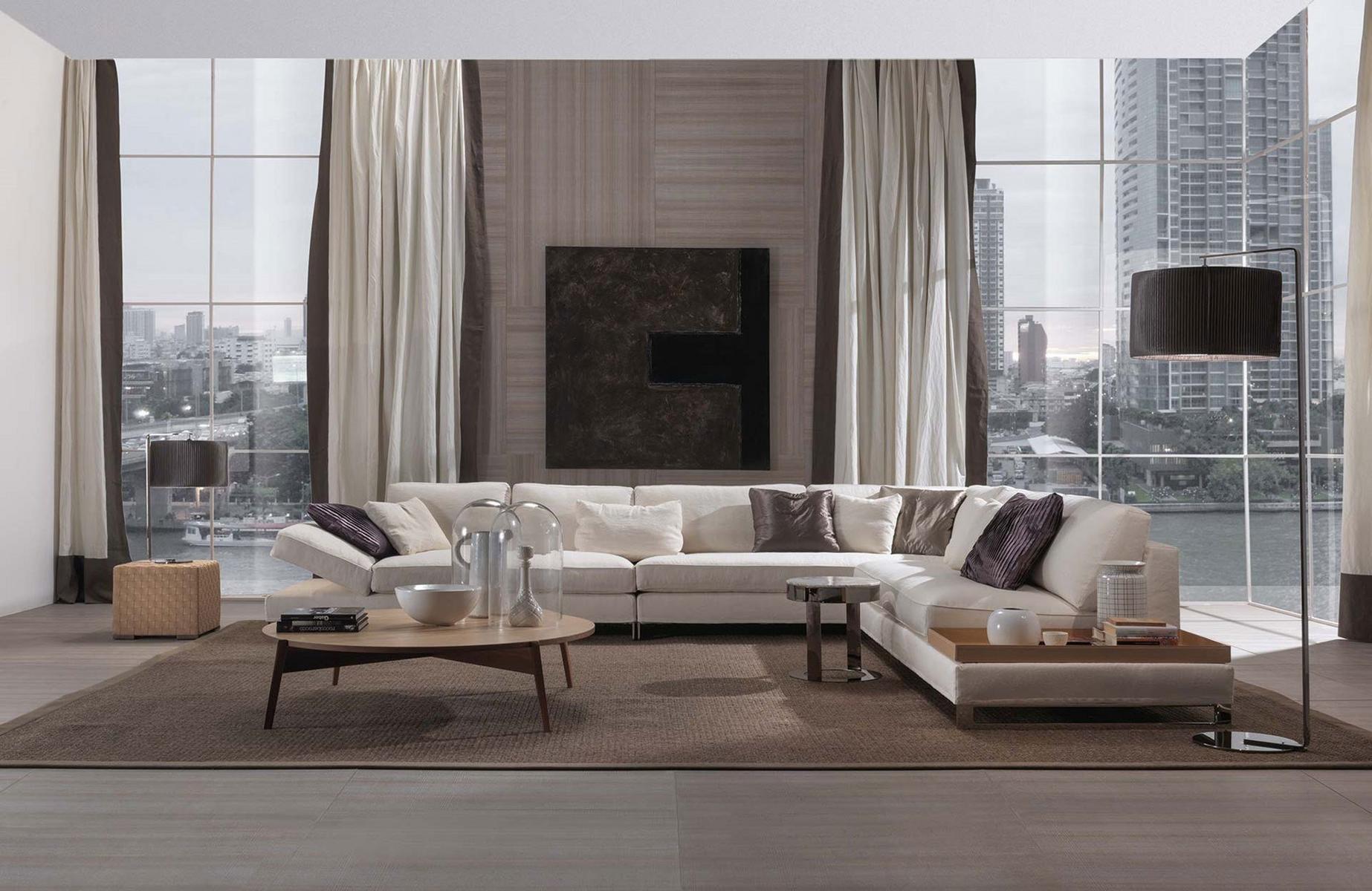 DAVIS TOP FLAT Corner fabric sofa with integrated magazine rack