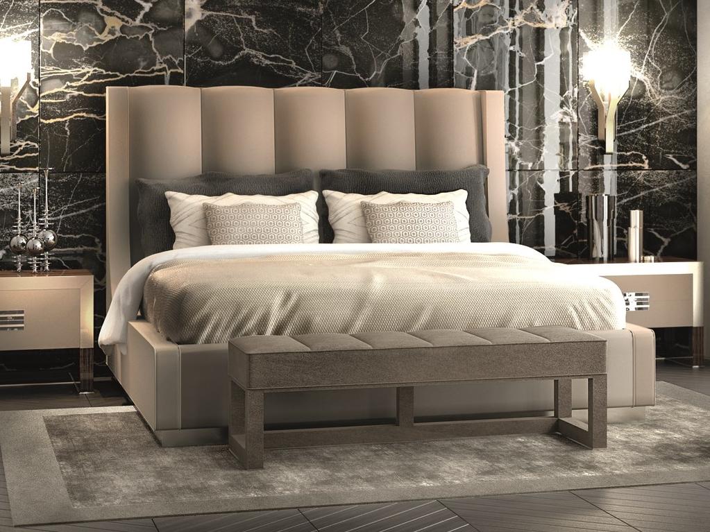 KUBRICK Velvet bed with high headboard