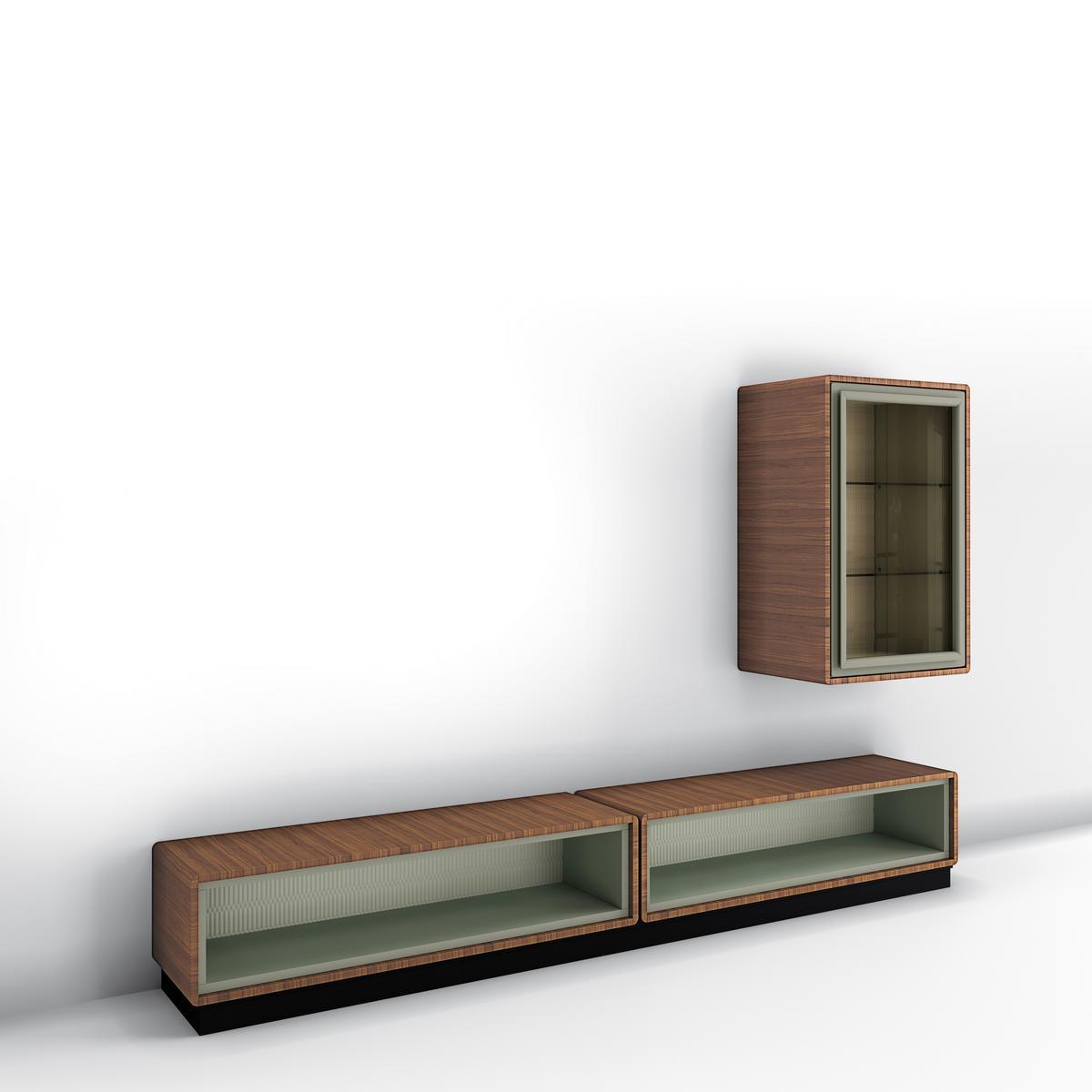 DEDALO Modular walnut TV cabinet with doors