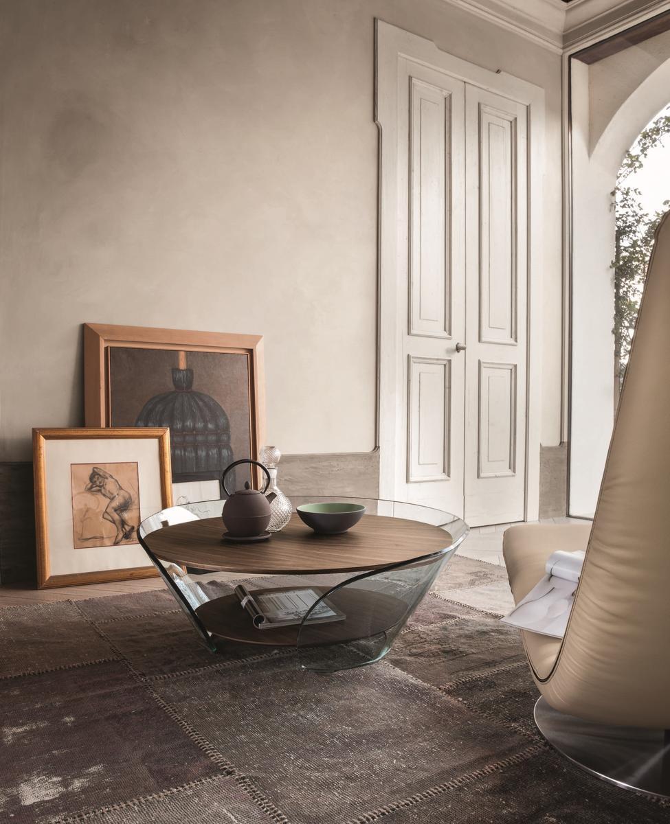 RAFFAELLO Round wood and glass coffee table
