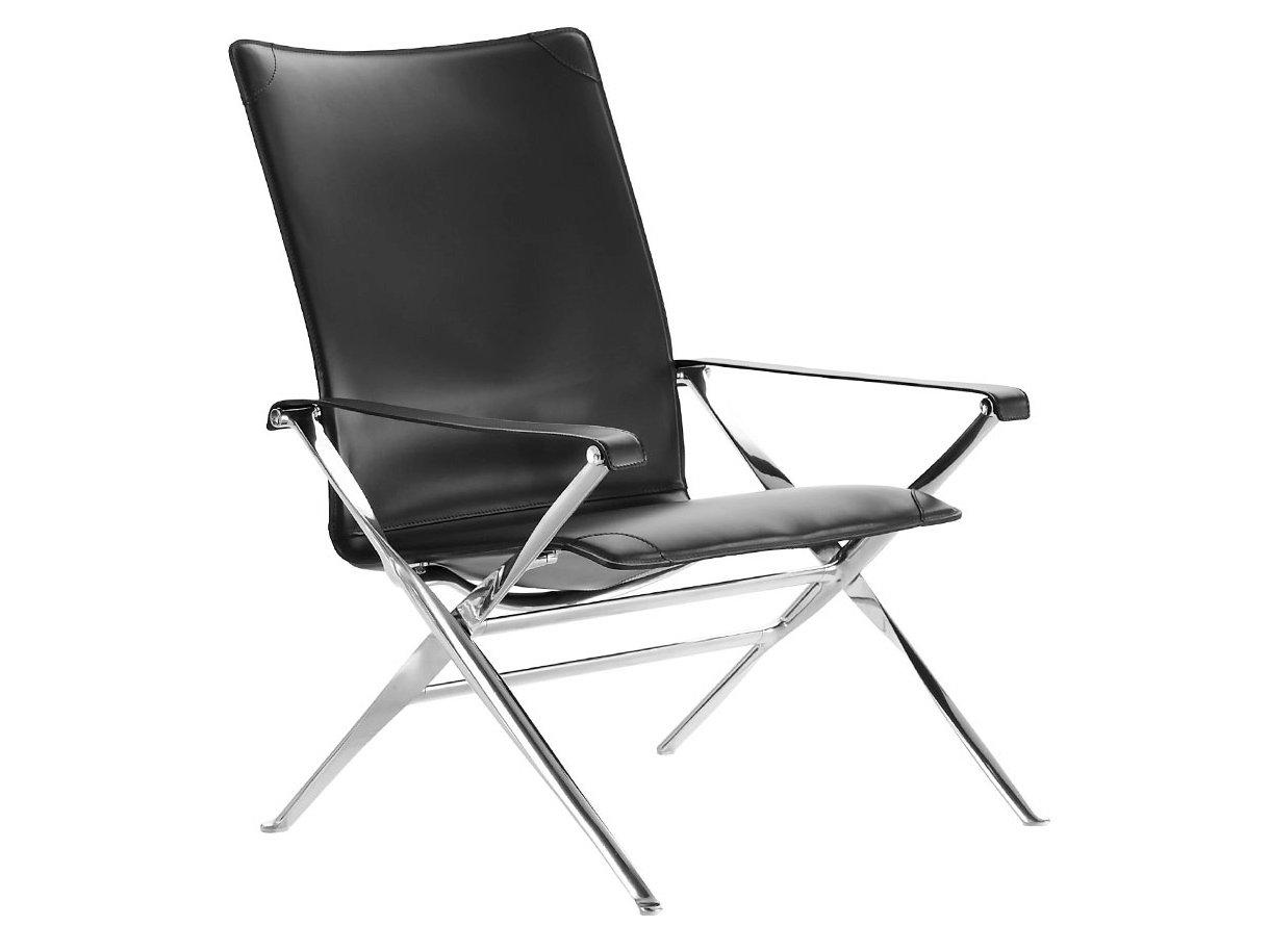 BEVERLY Folding leather armchair with armrests
