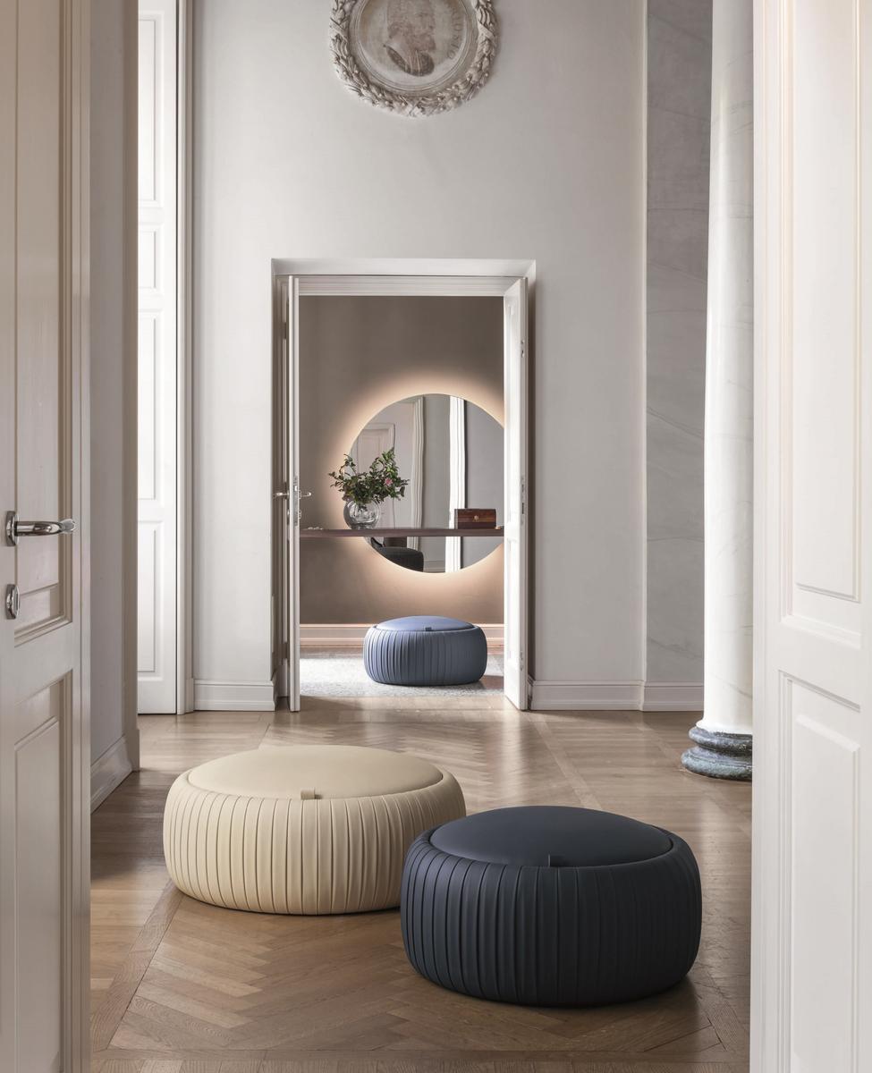 PLISSÈ Storage round Eco-leather pouf