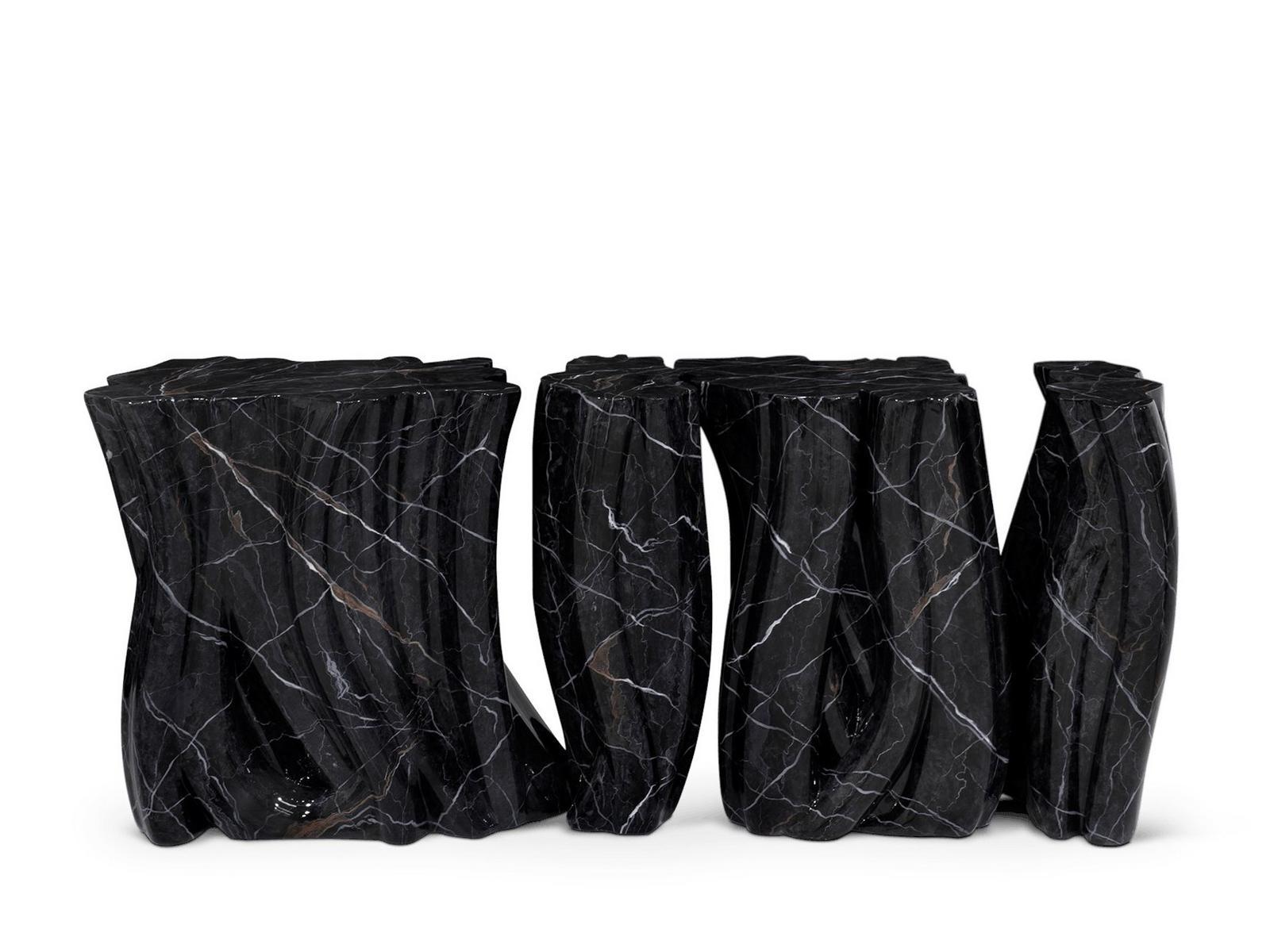 MONOCHROME FAUX-MARBLE Resin console table