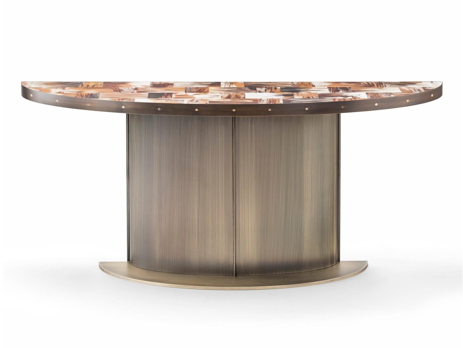 NETTUNO 6016 Demilune brass console table with horn top