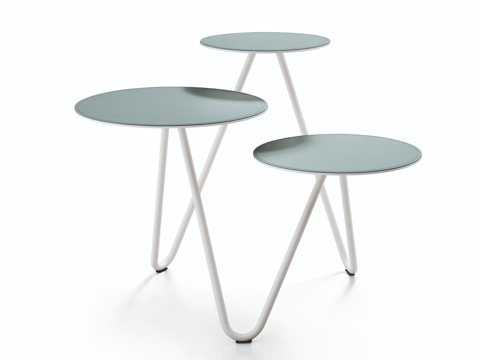 APELLE TRIO Coffee table in lacquered steel and tops covered in leather