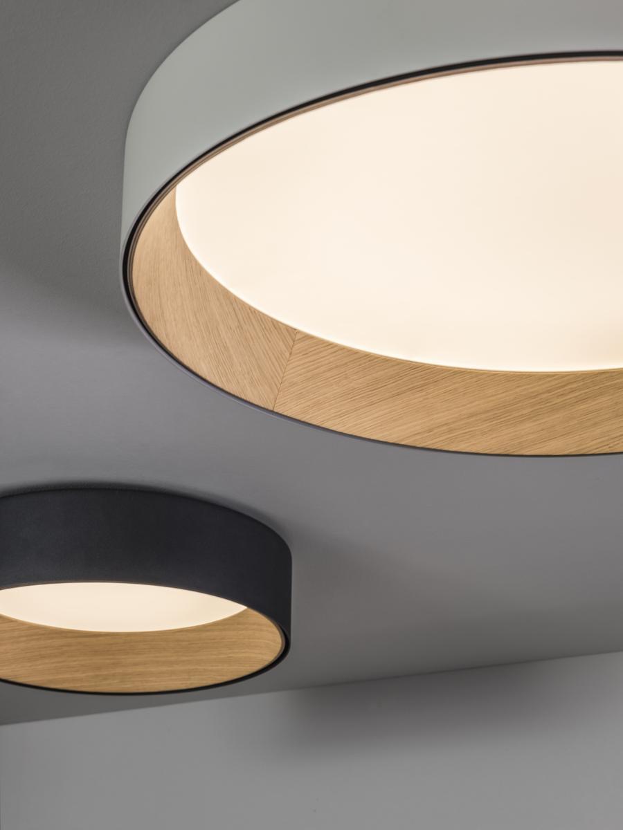 DUO LED aluminium and wood ceiling lamp