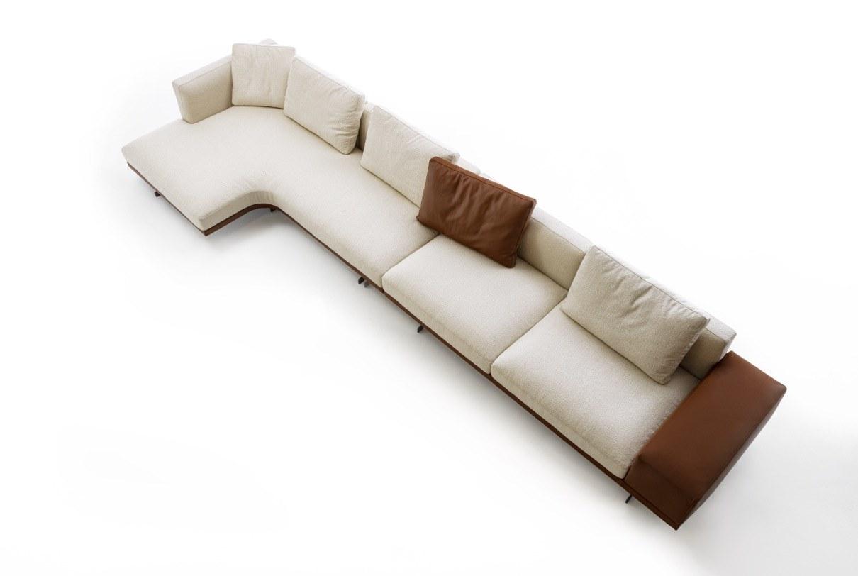 HORIZON Modular fabric sofa with chaise longue