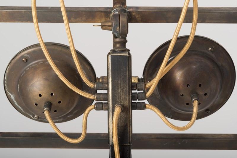 TOTÒ Acid etched brass and oak floor lamp with tripod