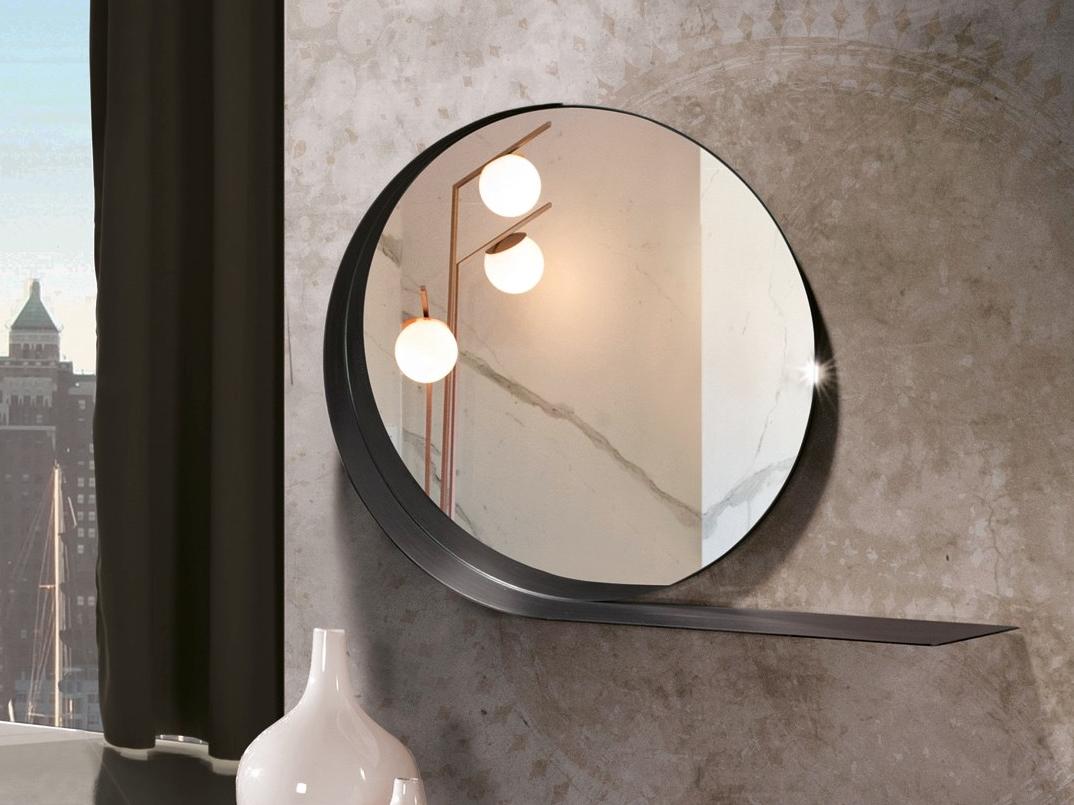 MADAME Round wall-mounted painted metal mirror with shelf