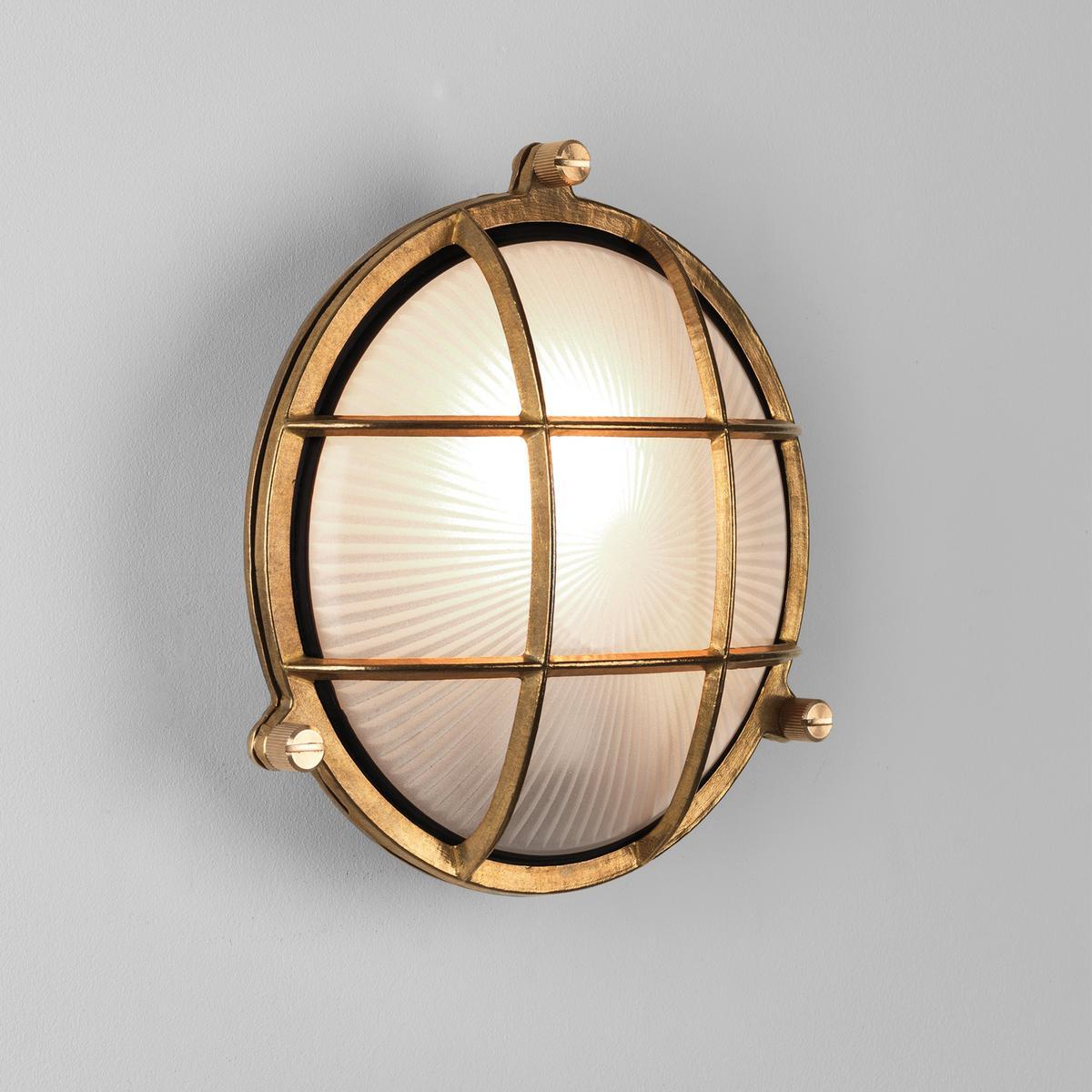 THURSO ROUND LED outdoor wall lamp in brass and glass