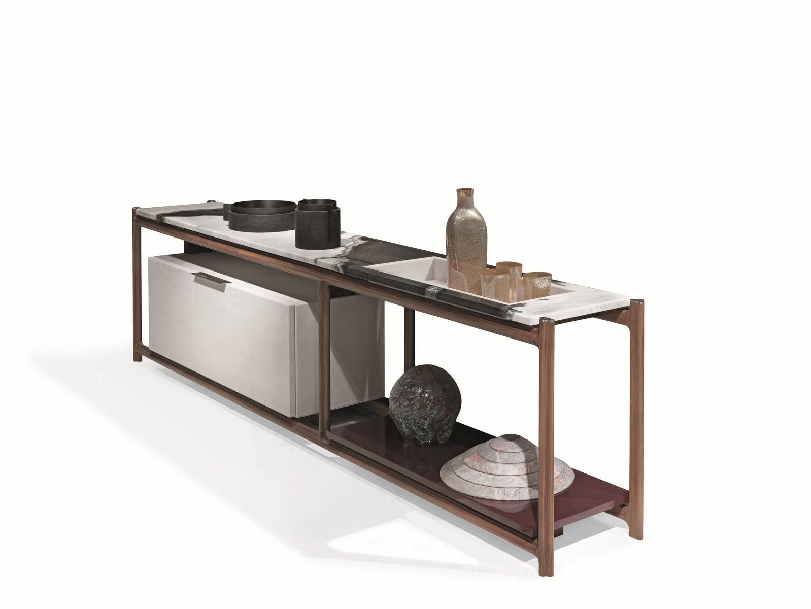 KING'S CROSS Rectangular marble console table with shelving