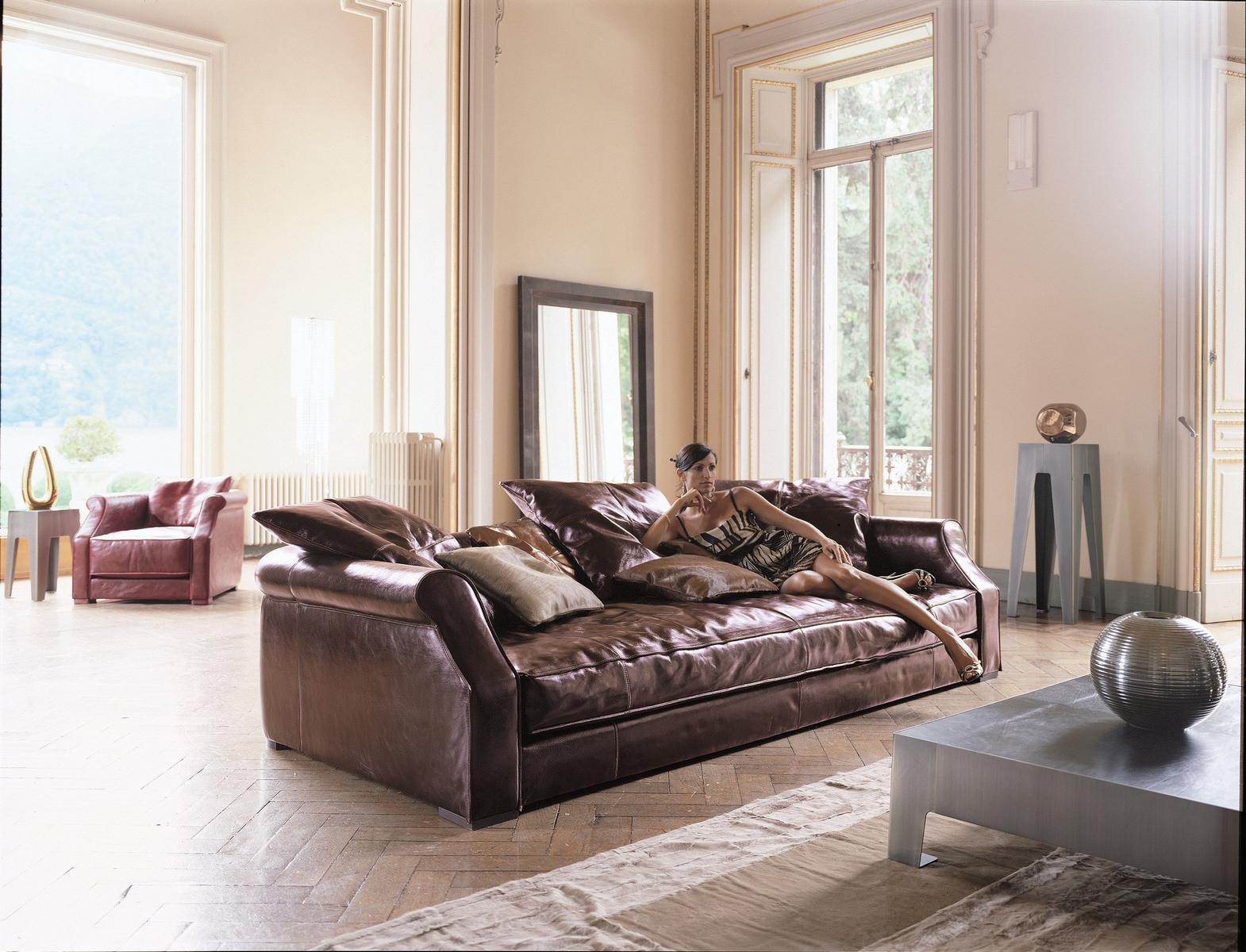 RUBENS FREE BACK CUSHIONS Sectional tanned leather sofa