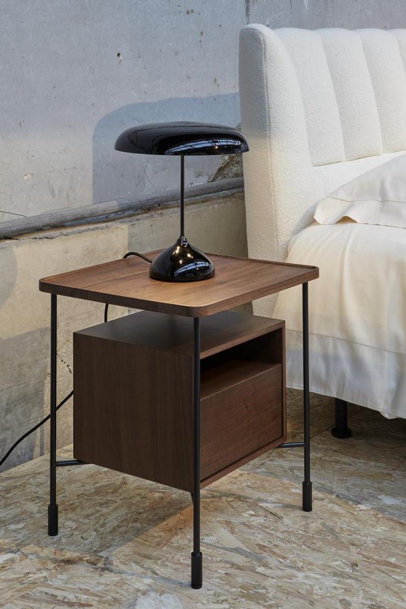 PASSEPARTOUT Square walnut bedside table with drawers