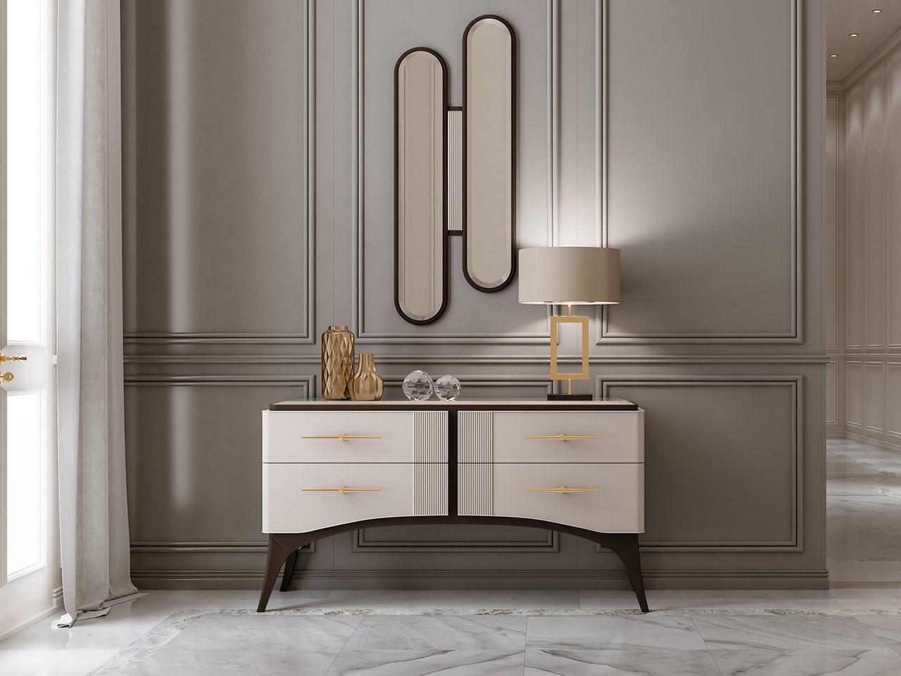 PR.109 Wooden chest of drawers with colored glass top