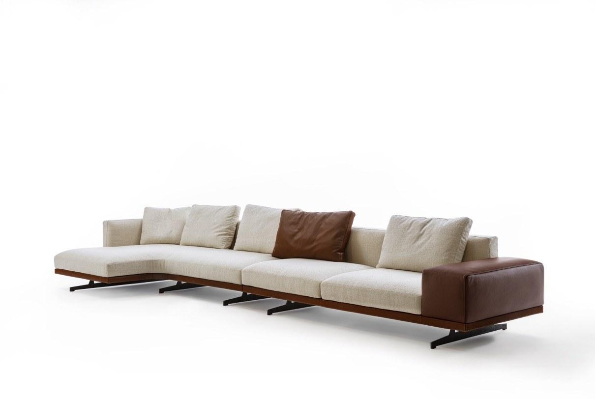HORIZON Modular fabric sofa with chaise longue