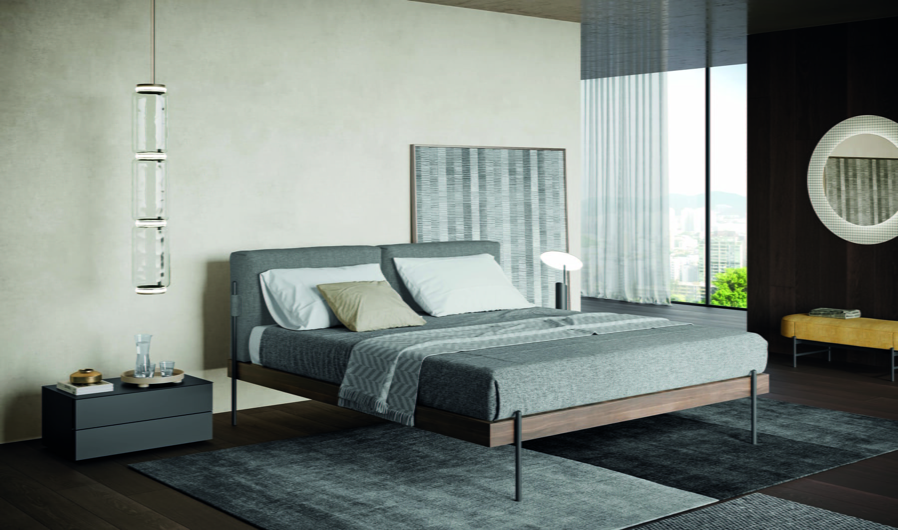 SUPERNOVA Fabric bed with upholstered headboard