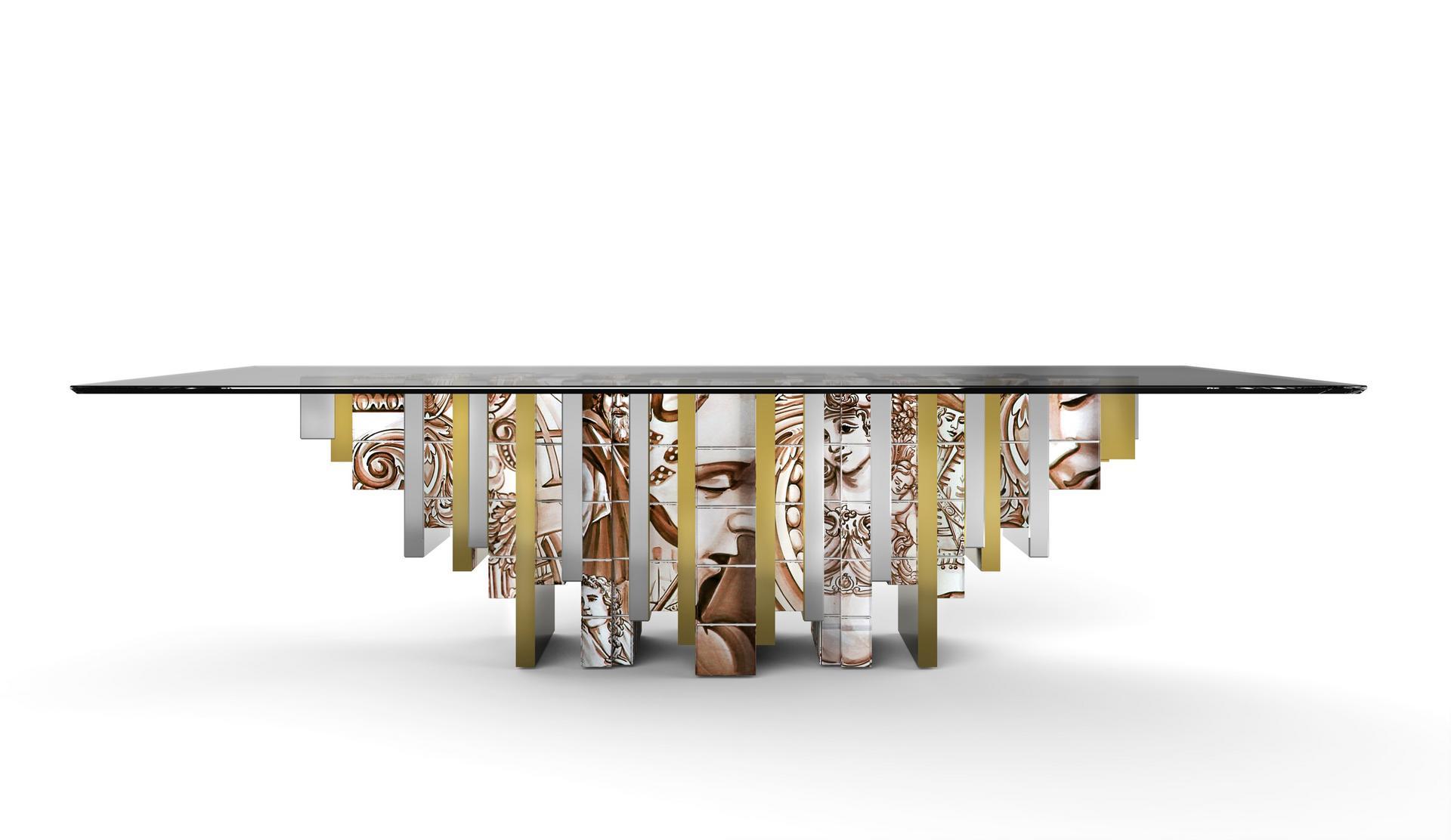 HERITAGE Rectangular tempered glass dining table