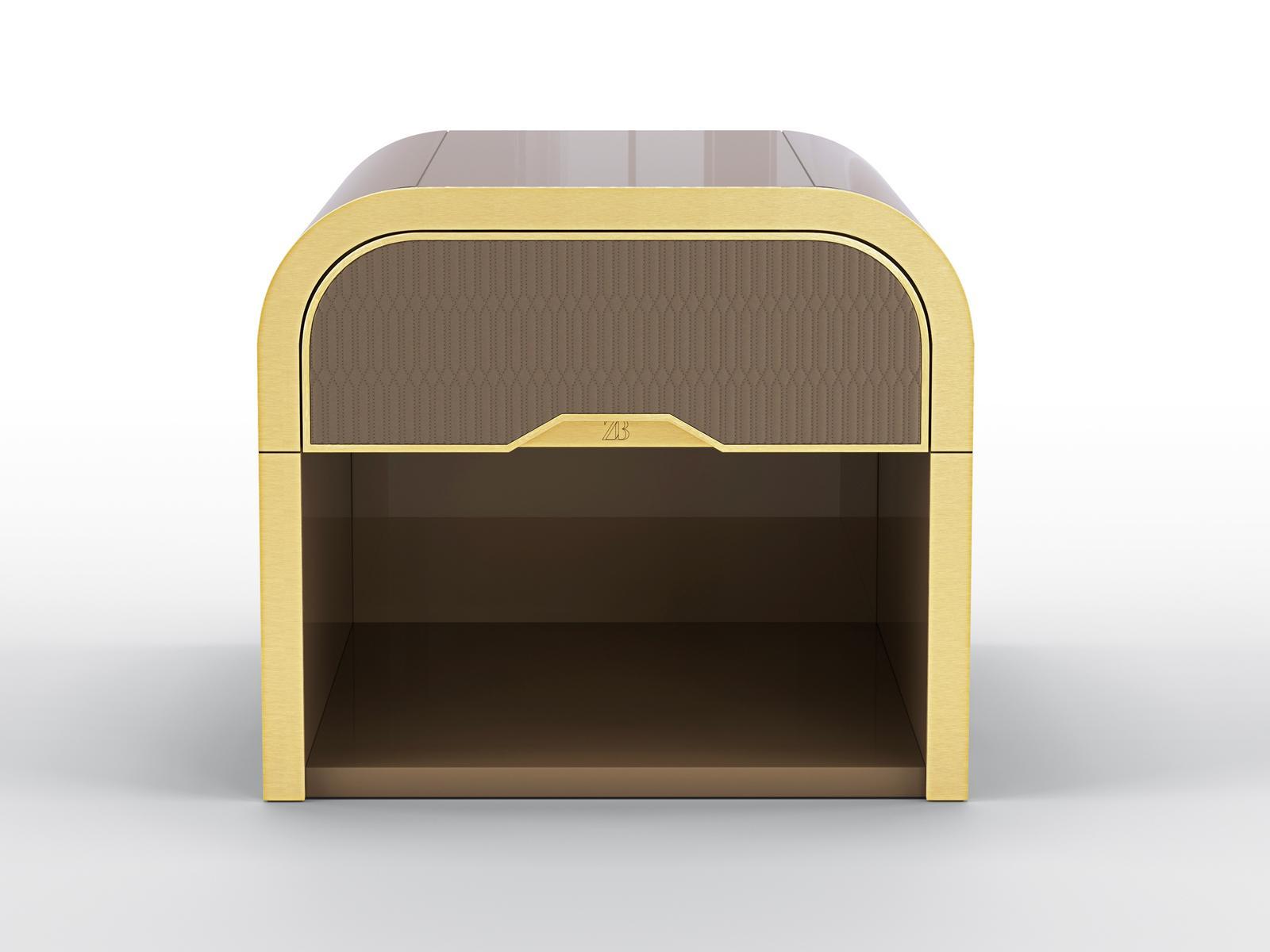 OCEAN I Plywood and metal bedside table with drawer