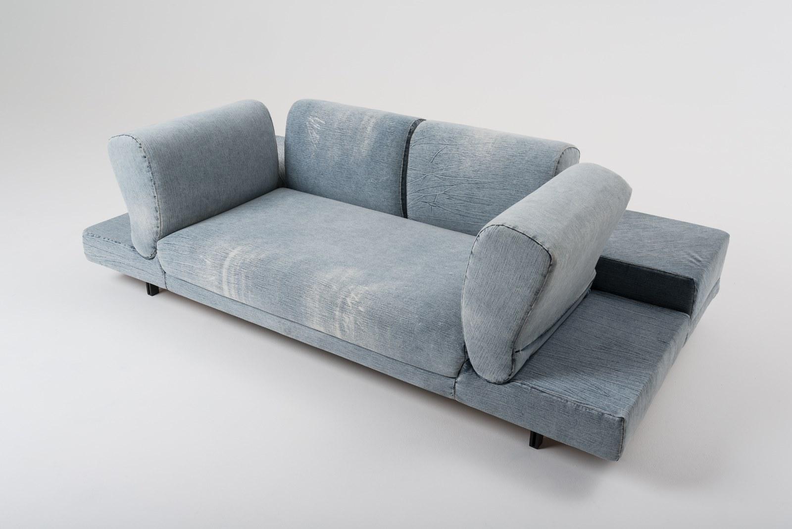 ROCCO Convertible 3 seater denim fabric sofa