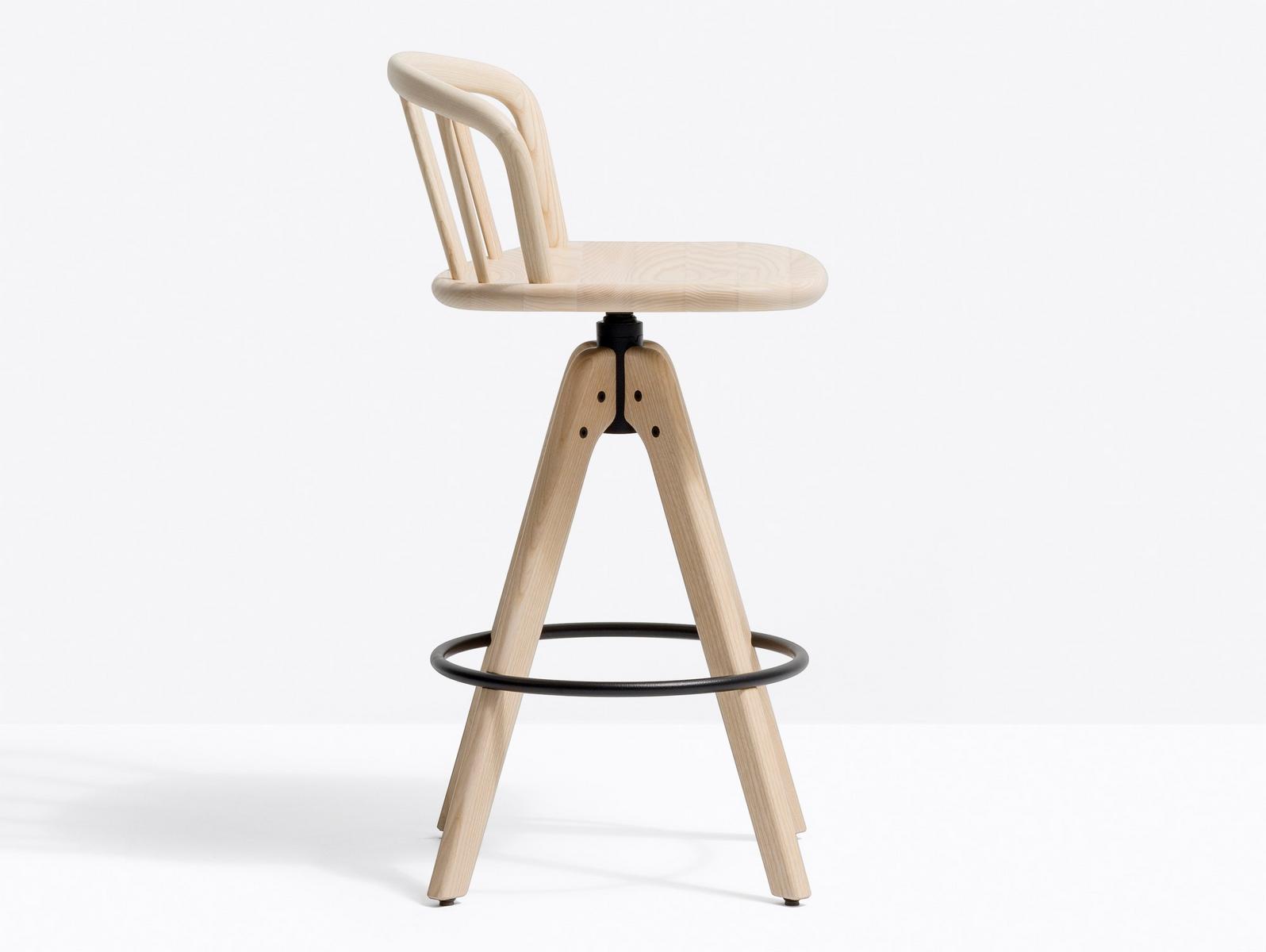 NYM 2848 Trestle-based wooden stool with footrest