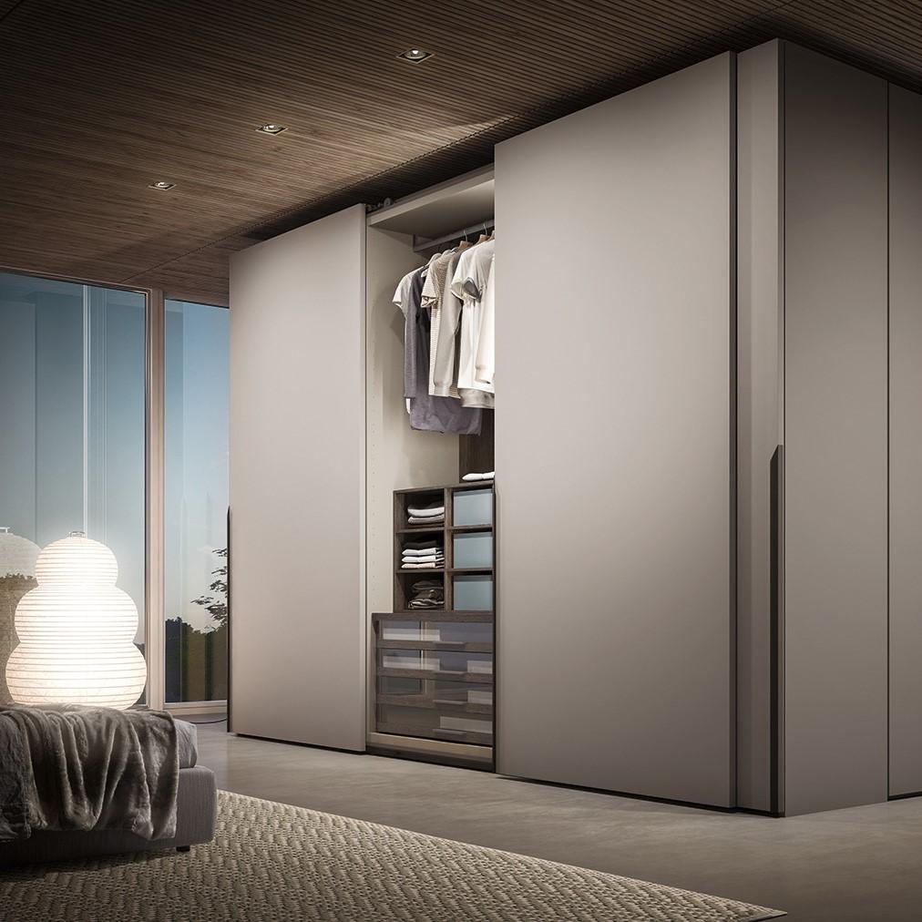 SIMPLE Modular veneer wardrobe with coplanar doors